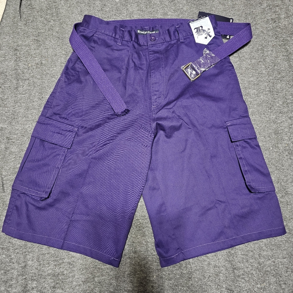 NWT Brooklyn Xpress Purple Cargo Shorts with Belt Size 34 - Picture 2 of 7